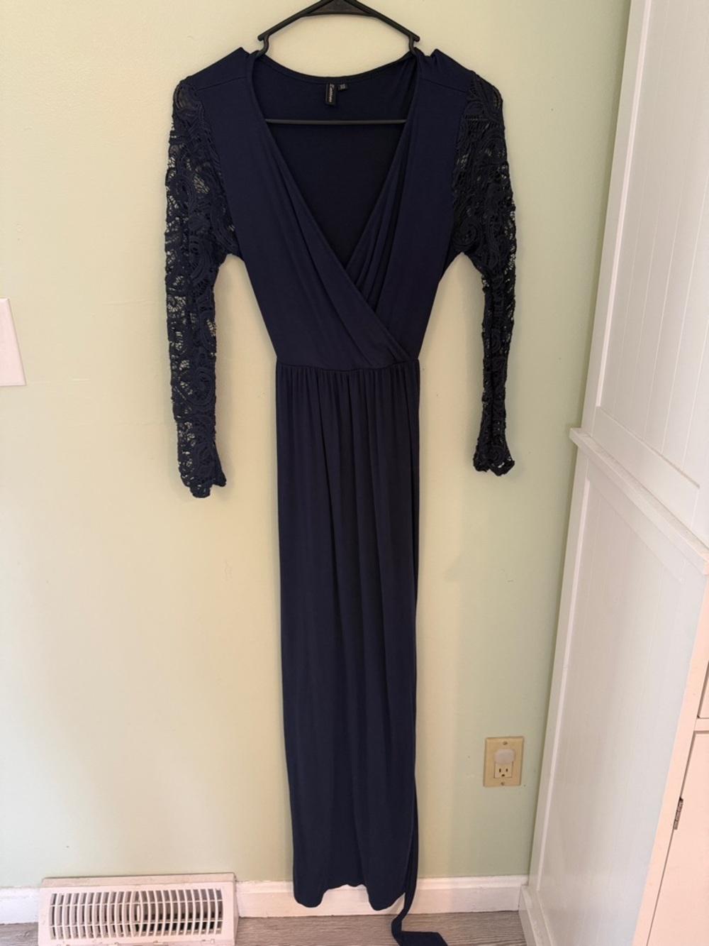 XS Navy Lace Sleeve Wrap Maxi Dress